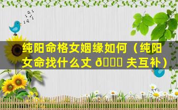纯阳命格女姻缘如何（纯阳女命找什么丈 🐈 夫互补）